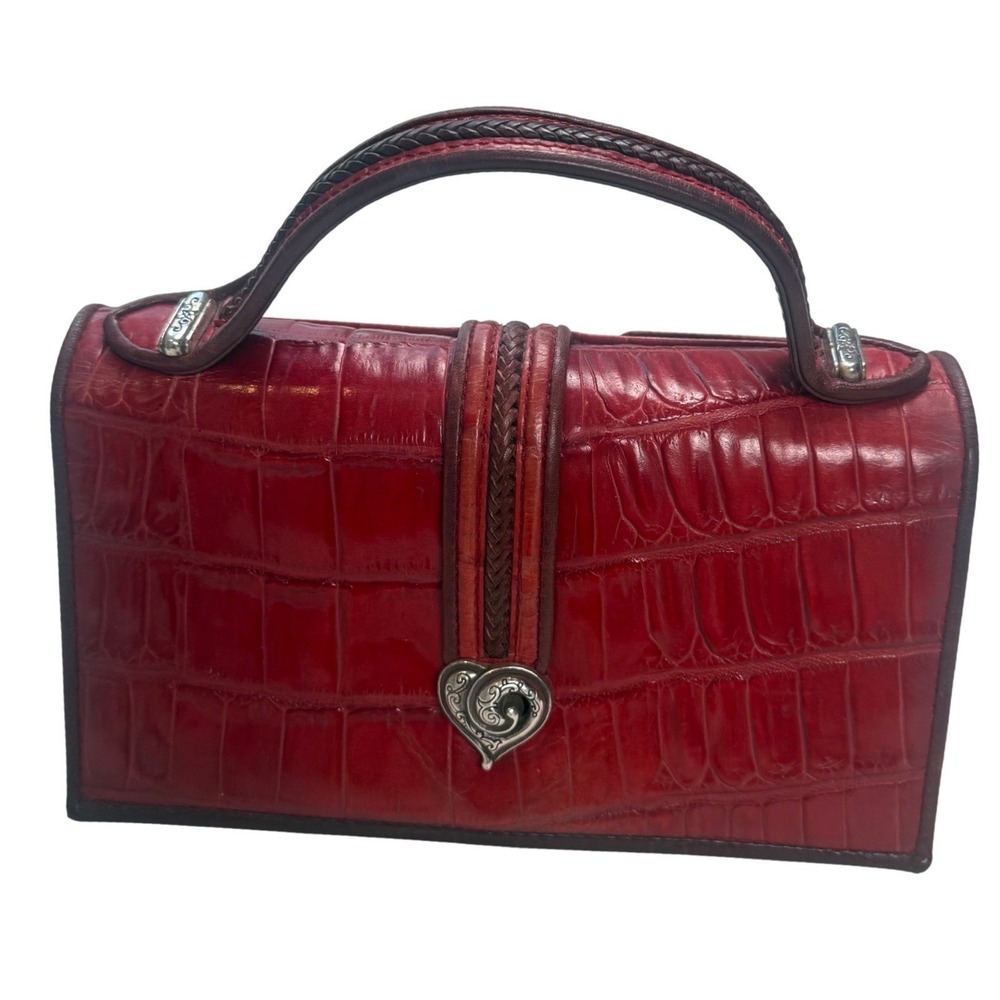 Brighton Red Croc Embossed LeatherTop HandleBag Heart Hardware Vintage Style Y2K